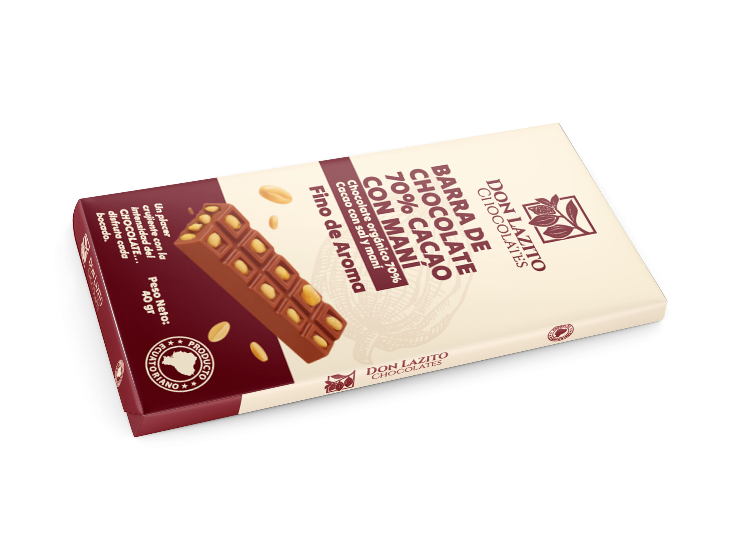 Barra De Chocolate 70% Cacao Con Maní 40gr